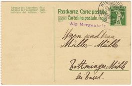 Alp Morgenholz - seltener Balkenstempel auf Postkarte