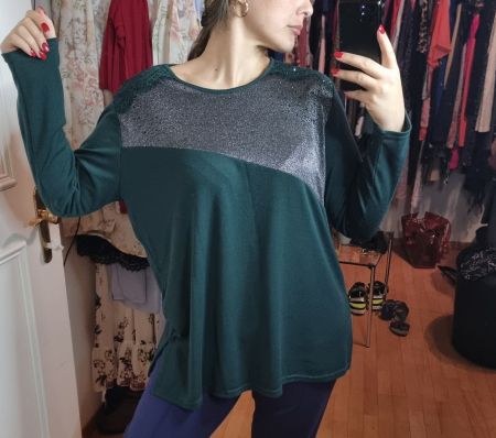 Elegantes Langarmshirt grün Glitzer Gr. XXL Top Zustand