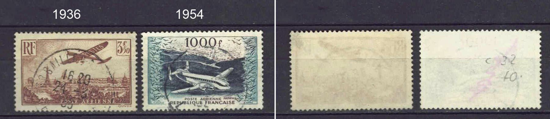 Tous les timbres: Frankreich 2 mal Flugpost 1936/54, gestempelt – D'occasion à Basel par Pfefferschootte