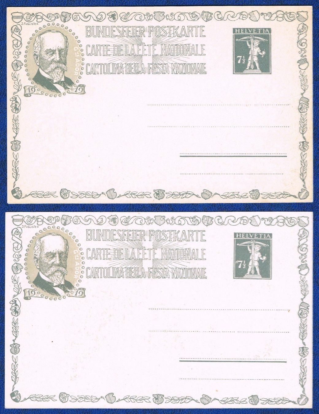 Alle Briefmarken: 4 Bundesfeierkarten 1919 ungebraucht – Gebraucht aus Biberstein von Jura39 1