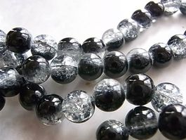 Perlen Glas 8mm schwarz-weiss  1 Strang