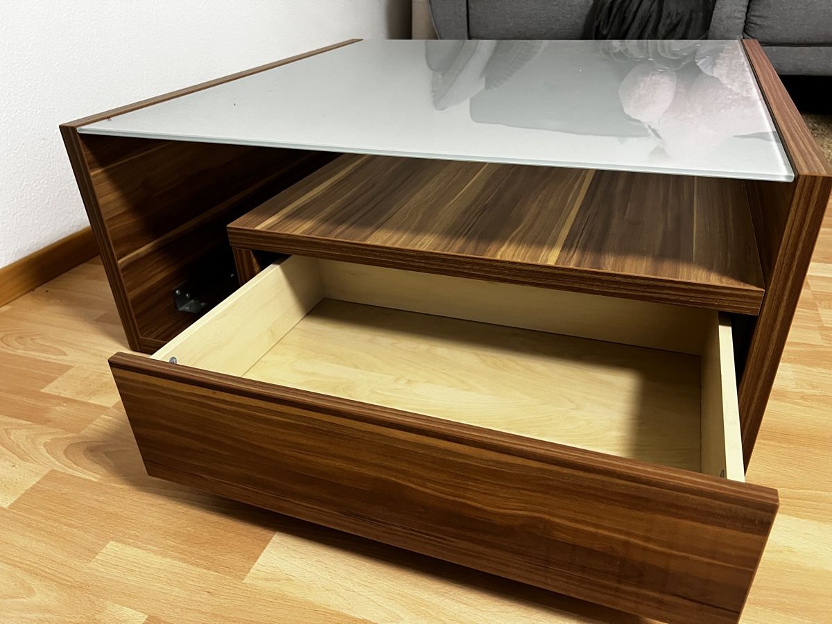 Tavoli: Moderner Couchtisch mit Glasplatte und Schublade – Usato da Wädenswil venduto da kim_2zgm 2
