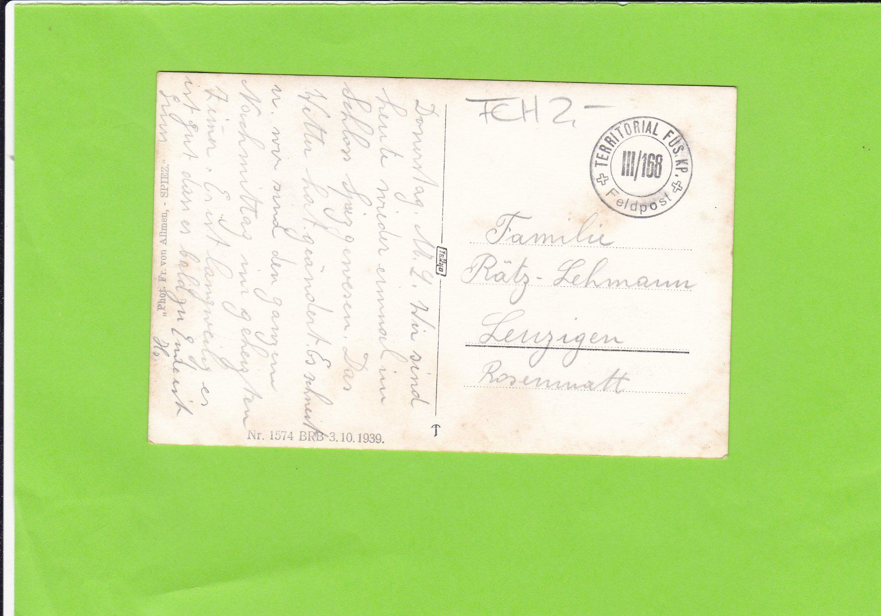 Cartoline postali: Schloss Spiez--Feldpost – Usato da St. Peterzell venduto da neckertal 1