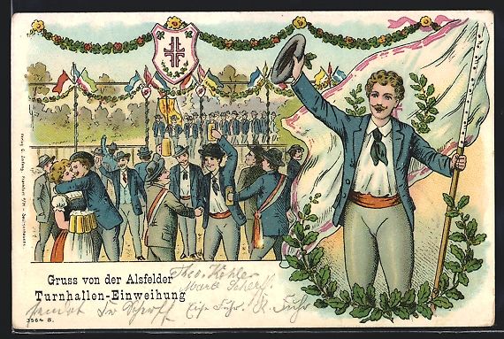 Cartoline postali: Litho Windecken, Turnfest mit feiernder  – Usato da Berlin venduto da bartko-reher