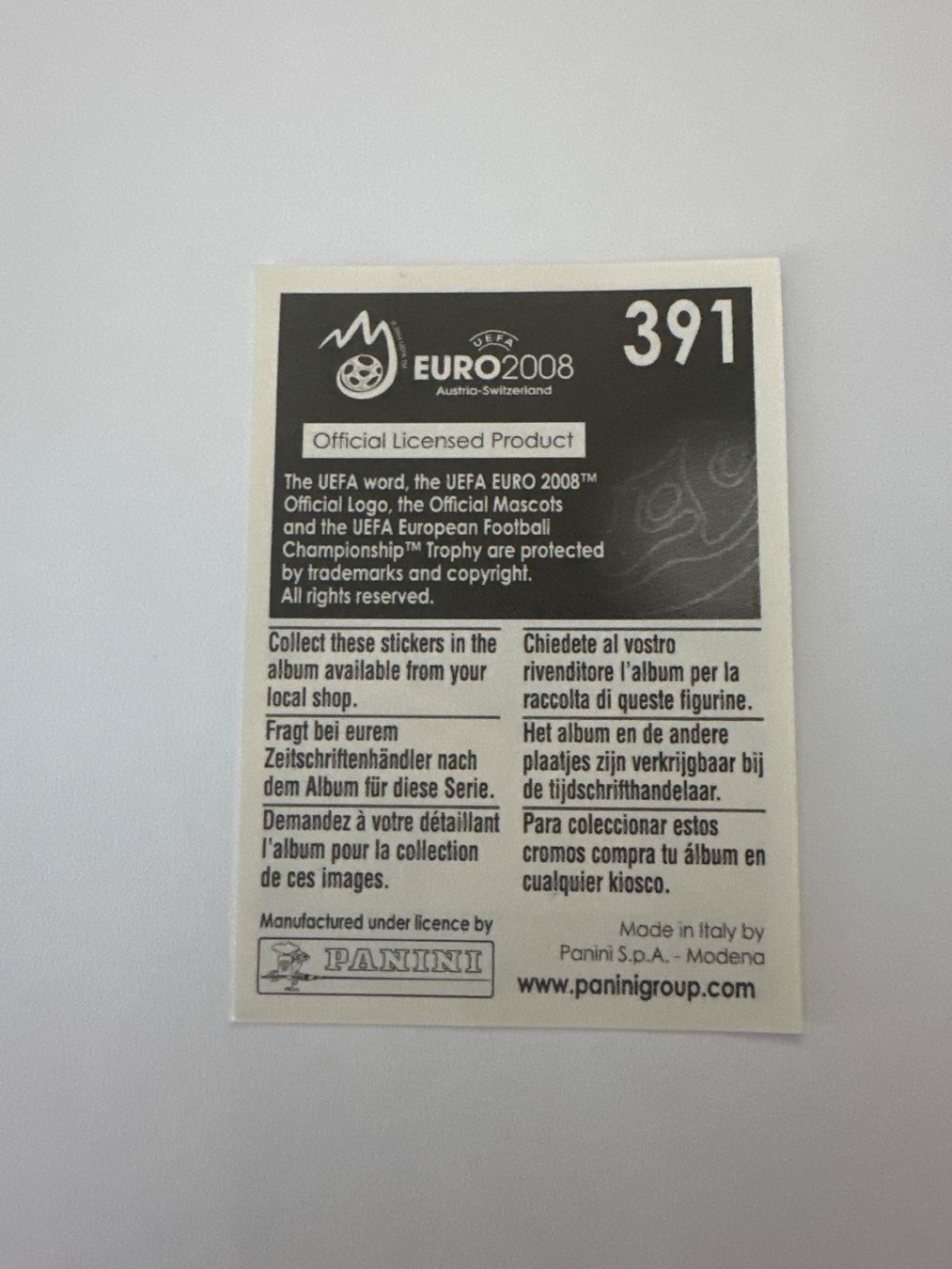 Panini Cartes à collectionner: Panini UEFA EM 2008 Sticker - Nr. 391 – D'occasion à Sulz AG par DealWerk 1