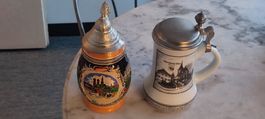 2 Bierkrüge mit Zinndeckel,Souvenirkrüge,Top Zustand!