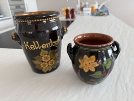 2 Keramiktöpfe bemalt / Kellentöpfe