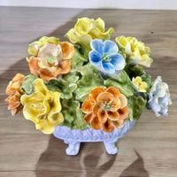 Grand panier en céramique de Capodimonte Bassano années 1950