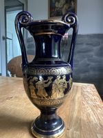 Kleine Vase antiker Stil dunkelblau mit 24 Kt Golddekor