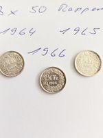 3x 50 Rappen silber 1964, 65, 66