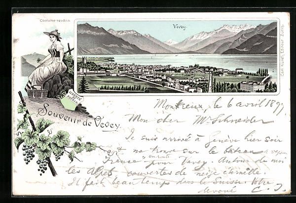 Ansichtskarten: Litho Vevey, Panorama mit Ort, See und G – Gebraucht aus Berlin von bartko-reher