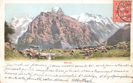 Mürren (BE) Dorfblick mit den Gipfeln von Eiger, Mönch