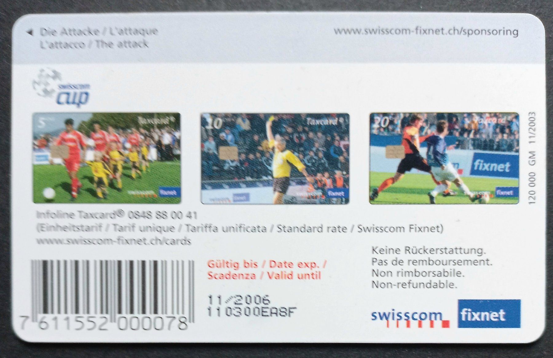Swisscom Schede telefoniche: Taxcard - Die Attacke - CH – Usato da Niederuzwil venduto da lubimaja 1