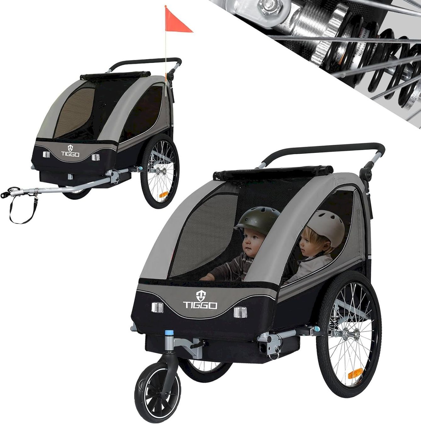 Veloanhänger: TIGGO Kinderanhänger + Federung Grau – Neu und originalverpackt aus Bottighofen von zaap