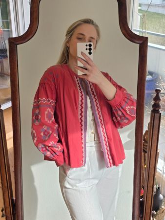 Boho Bluse Stickerei Monsoon 100% Baumwolle Gr L