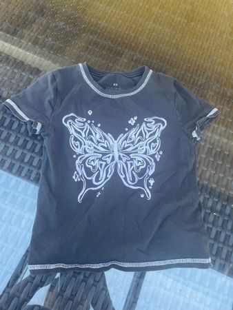 Mädchen Top T-Shirt schwarz mit Schmetterling 134