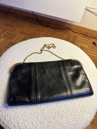 Elegante vintage Leder Clutch / Umhängetasche in schwarz