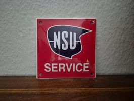 Emailschild NSU Motorrad Werkstatt Service Emaille Schild