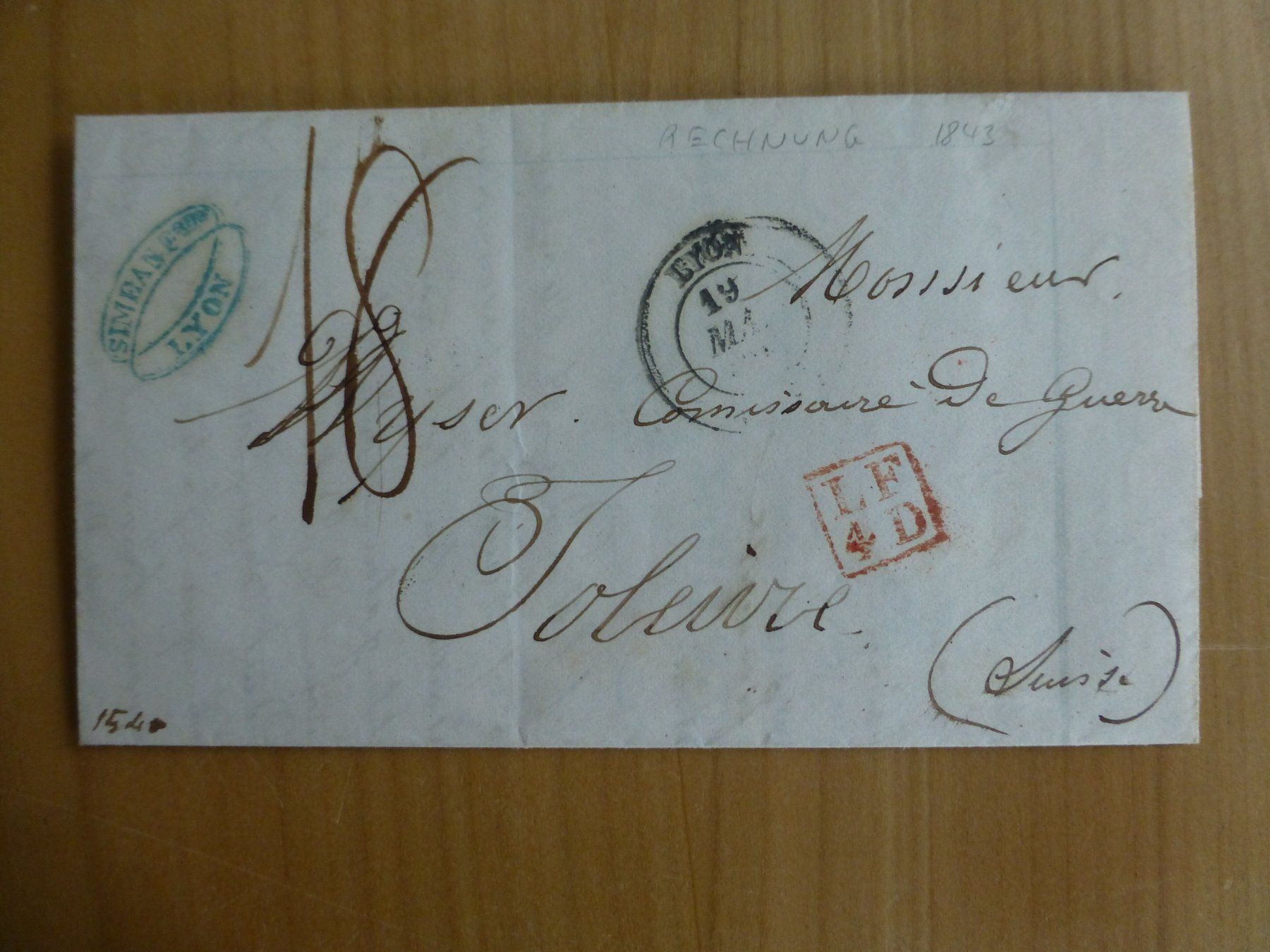 Documenti: Lyon nach Solothurn 19. Mai 1849 Rechnung – Usato da Bettlach venduto da 1saurer