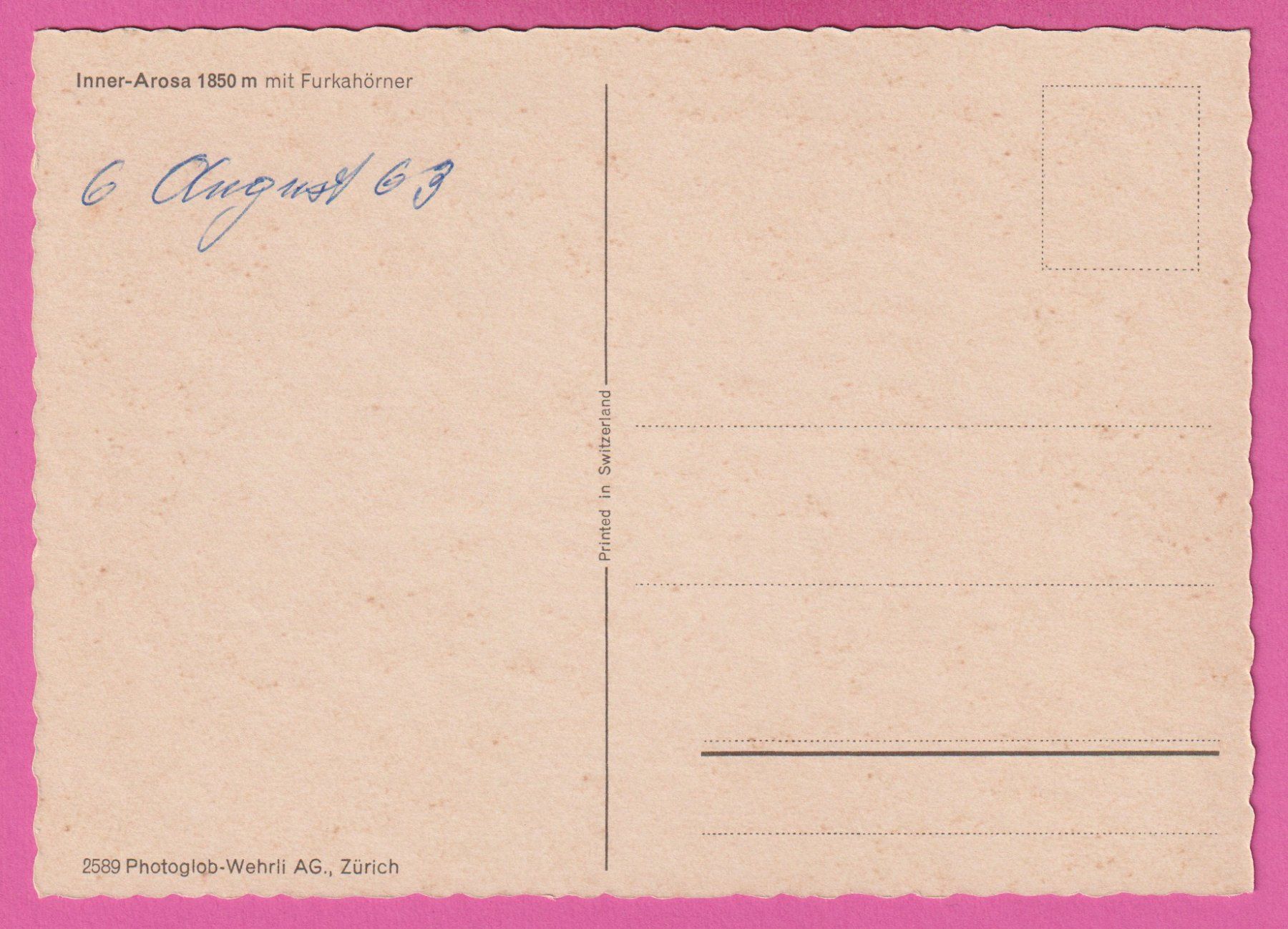 Cartoline postali: Inner Arosa 1963 mit Furkahörner – Usato da Einsiedeln venduto da dillie 1