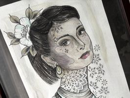 Signierte Top Zeichnung  Junge Dame Fasciniert