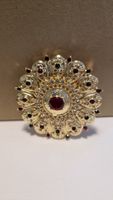 Gold-Plated Brooch with Red Stone - Retro Chic & Festive!