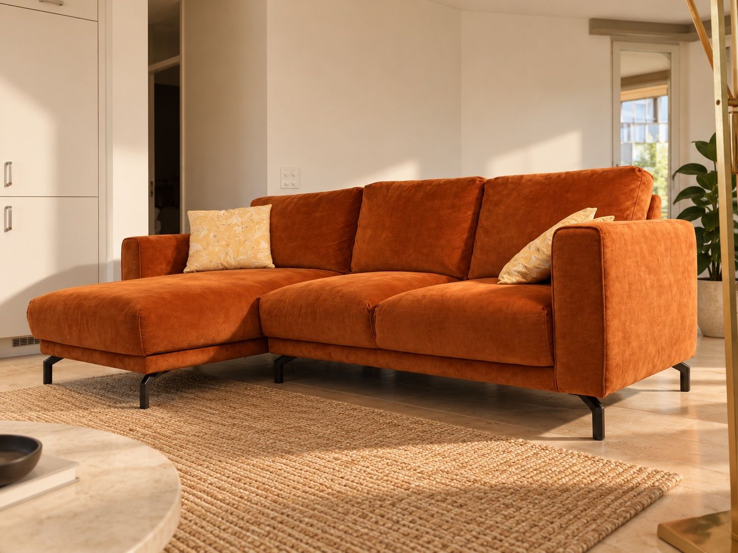 Divani: Ecksofa Samt rostorange mit Récamière, 3-Sitzer – Usato da Zürich venduto da remarki 1