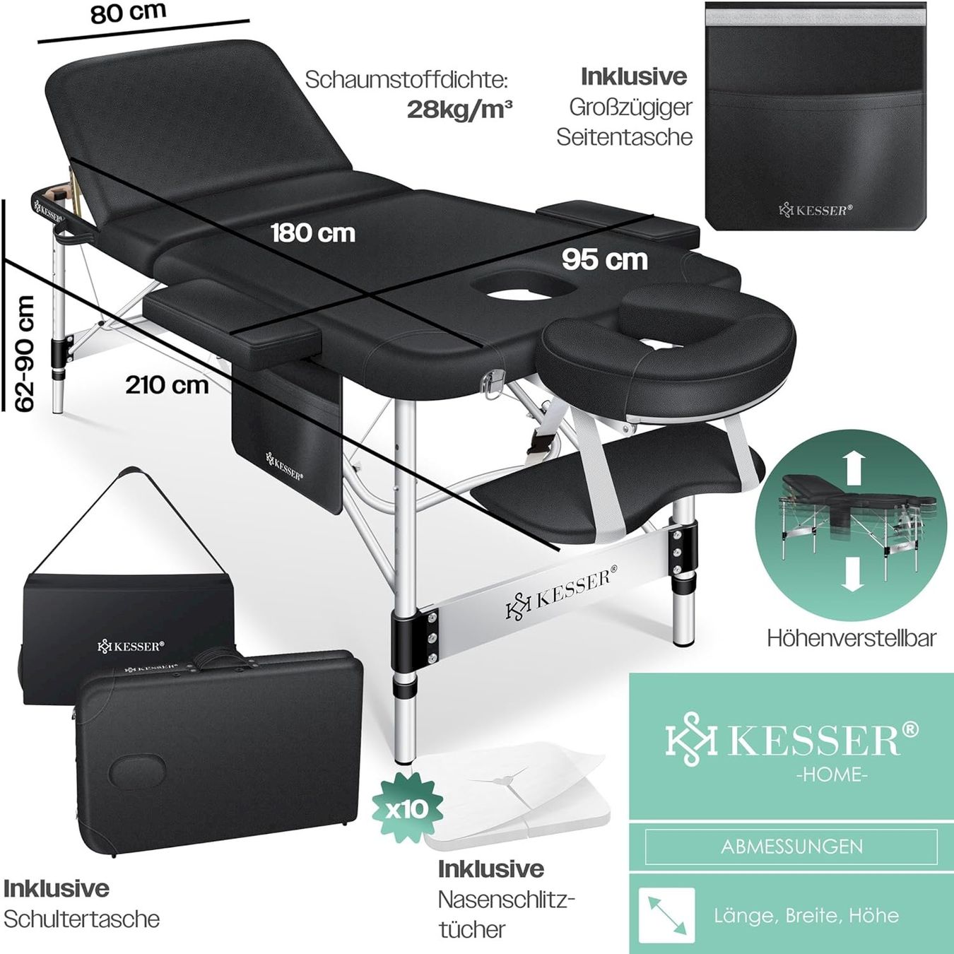 Lettini & sedie per cosmetici: KESSER 3 Zonen Massageliege Schwarz 80cm – Nuovo e nell'imballaggio originale da Bottighofen venduto da zaap 2