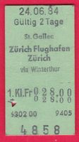 KARTON BILLETT, ST.GALLEN - ZÜRICH, 1.KLASSE, EINFACH