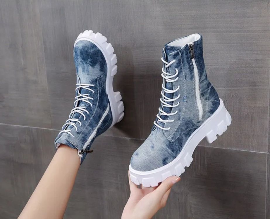 Damen Plateau Stiefeletten Mit Kristall Sohle - Elegante Blockabsatz Stiefel