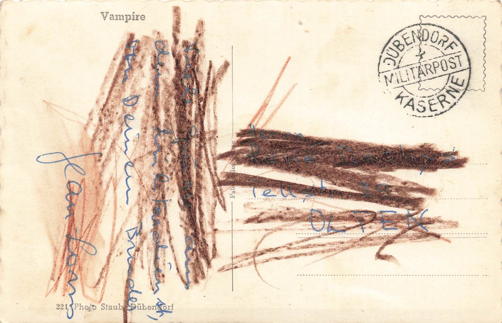 Cartoline postali: Schweizer Luftwaffe de Havilland Vampire im Flug – Usato da Biasca venduto da Blenio71 1