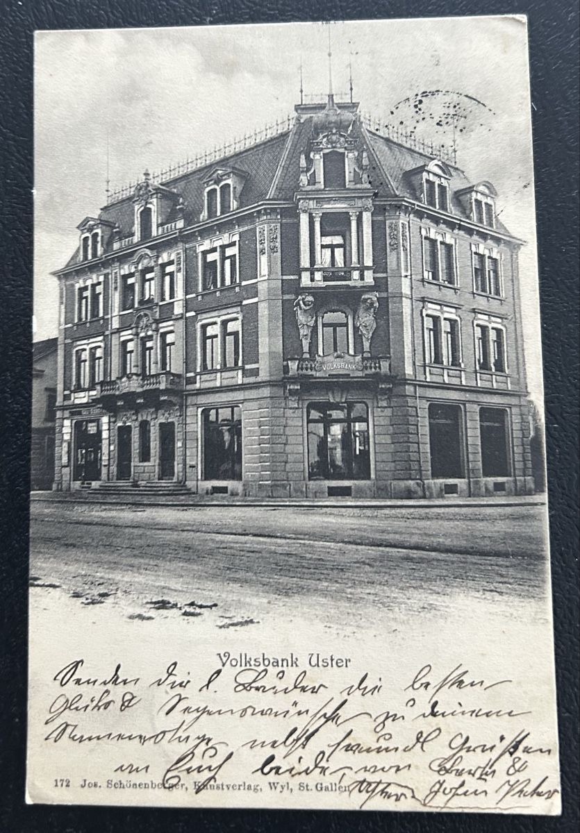 Ansichtskarten: Uster Volksbank 1905 – Gebraucht aus Horw von Tellbub