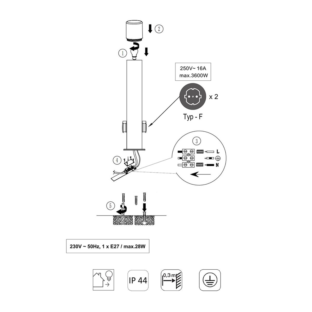 Lampade: Aussen Stehleuchte, Steckdose, Anthrazit – Nuovo (secondo la descrizione) da Kreuzlingen venduto da Smart-Light 6