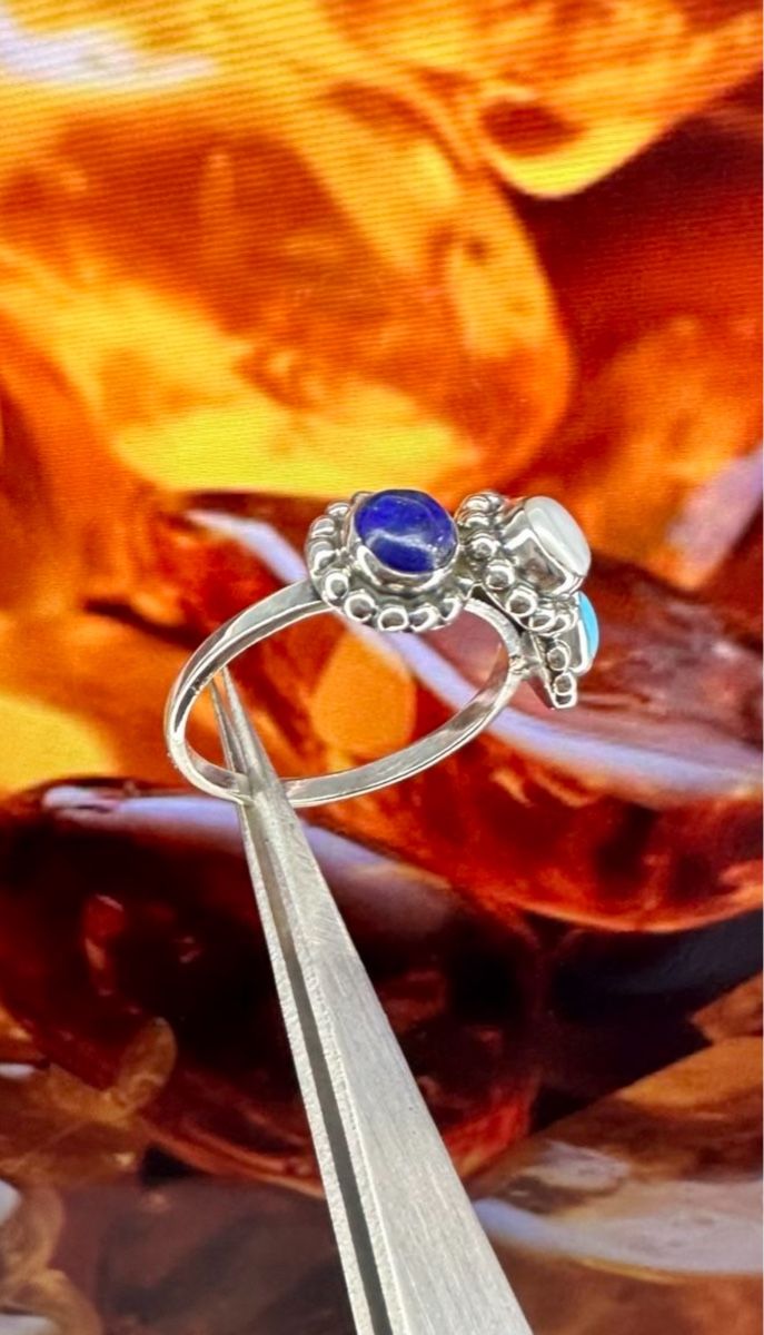Anelli: Silberring Gr.57 Türkis, Lapislazuli, Perlmutt – Nuovo (secondo la descrizione) da Untersiggenthal venduto da Jaymoni 1
