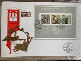 BRD 1984 ill. Ersttagsbrief Block Weltpostkongress Hamburg