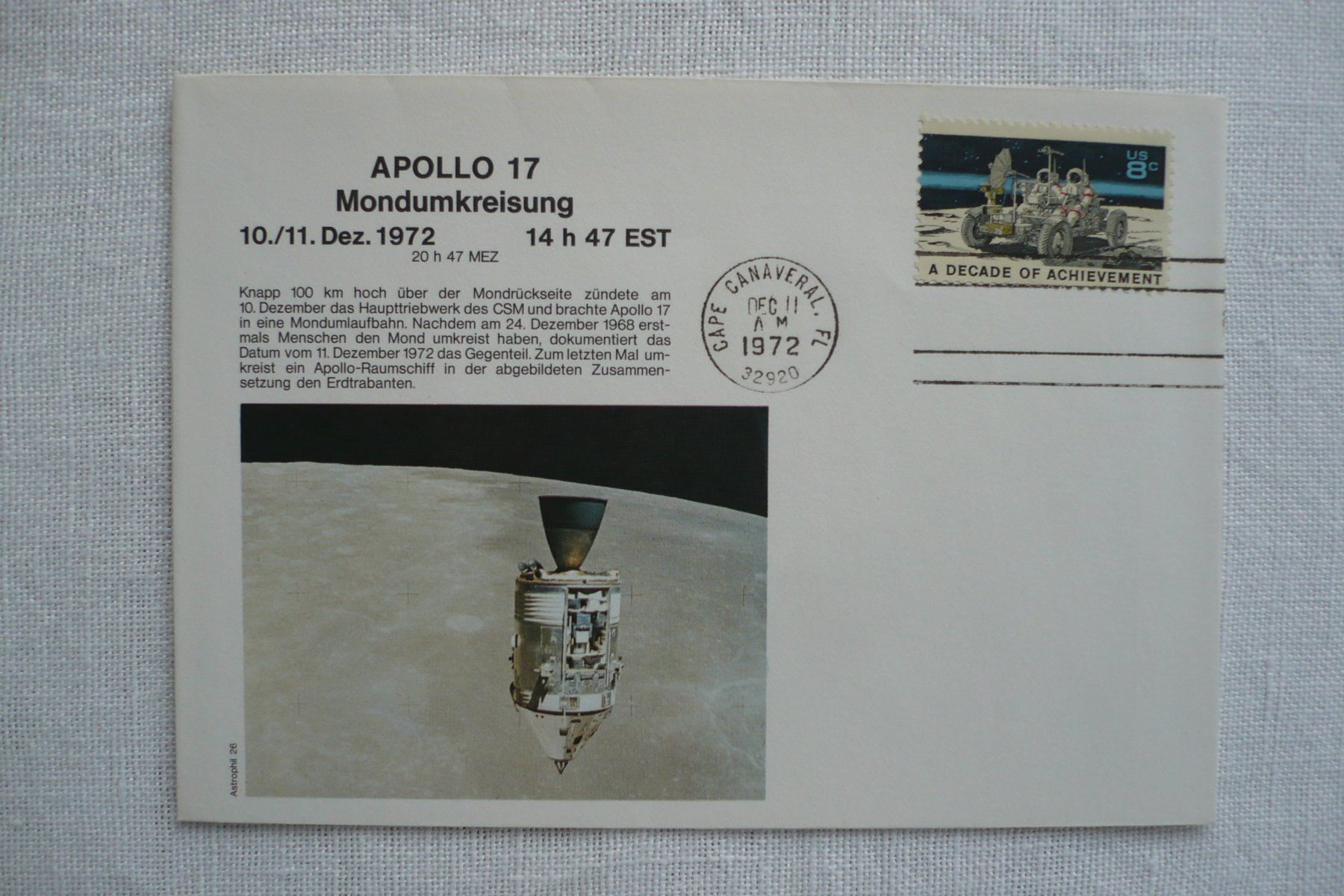 Tutti i francobolli: 1972 APOLLO 17 Mondumkreisung – Usato da Zürich venduto da saltandpepper008