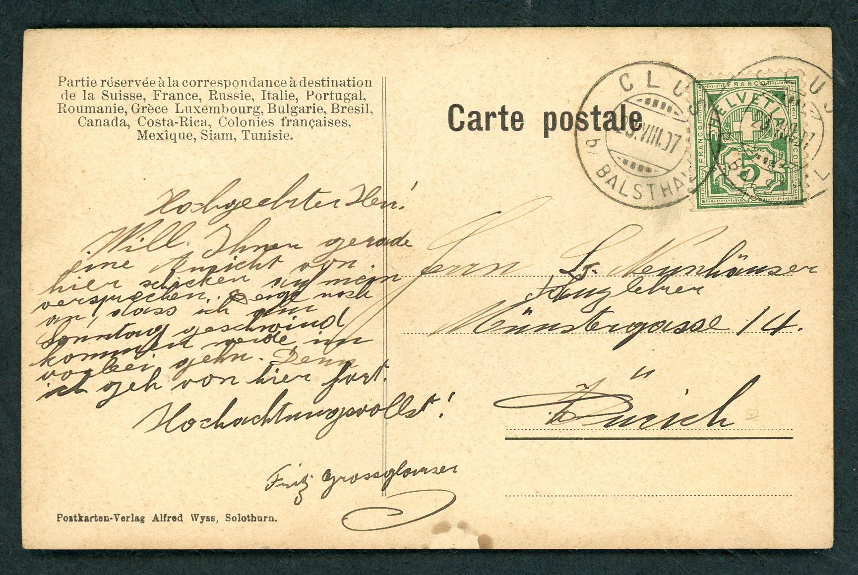 Cartoline postali: Clus mit Schloss Alt Falkenstein. – Usato da Opfikon venduto da Pritt04 1