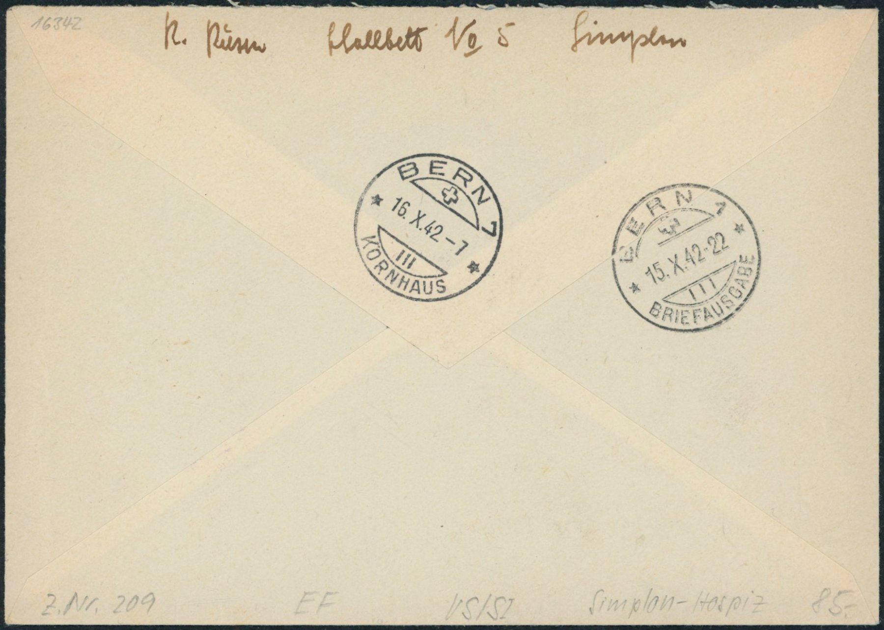 Alle Briefmarken: VS Simplon Hospiz - Brief - EF - Pass – Gebraucht aus Schindellegi von leecollect 1