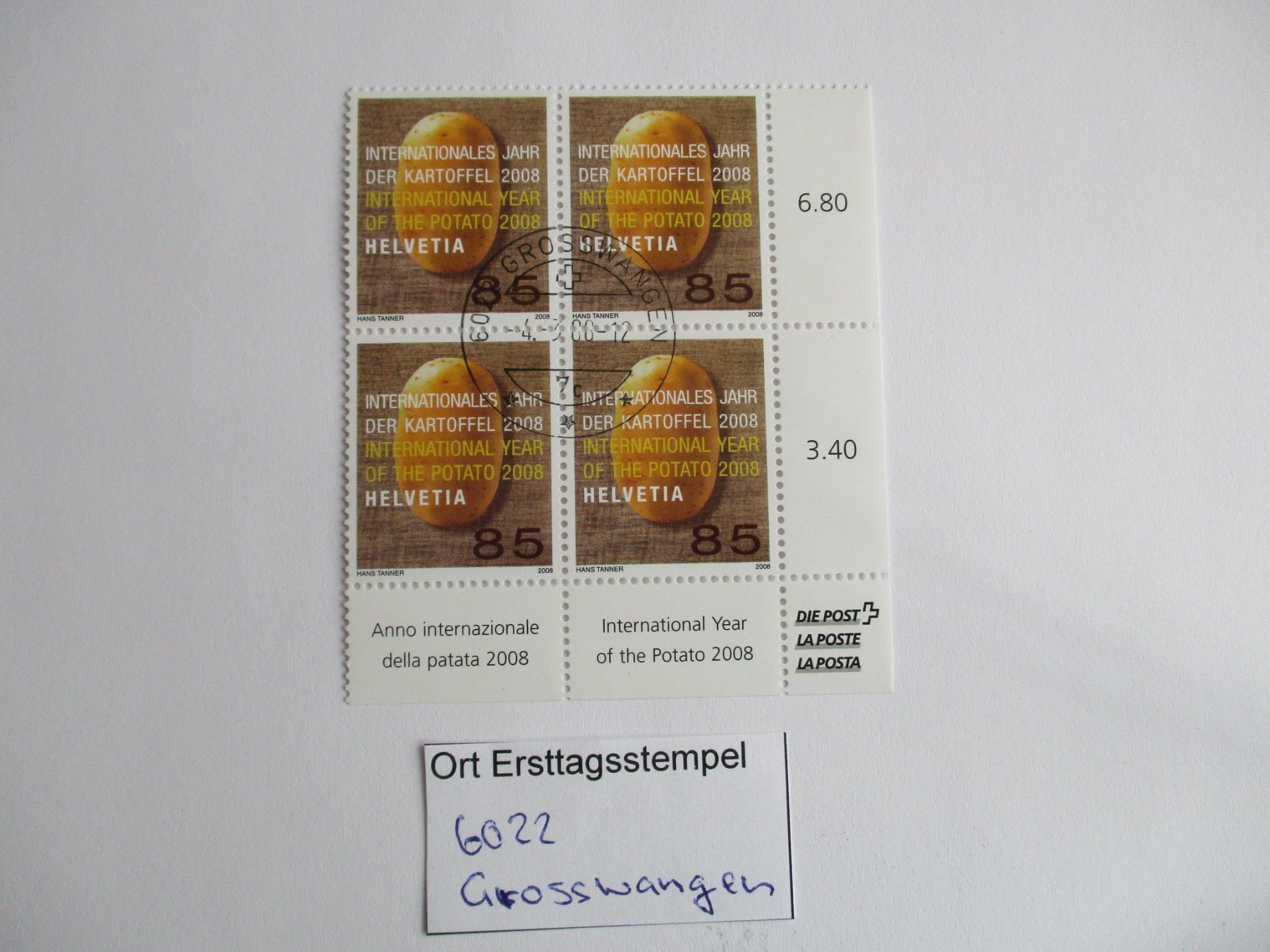 Tous les timbres: Viererblock mit Ort Ersttagsstempel 6022 Grosswangen – D'occasion à Langnau b. Reiden par Aktuell88