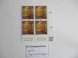 Viererblock mit Ort Ersttagsstempel 6022 Grosswangen