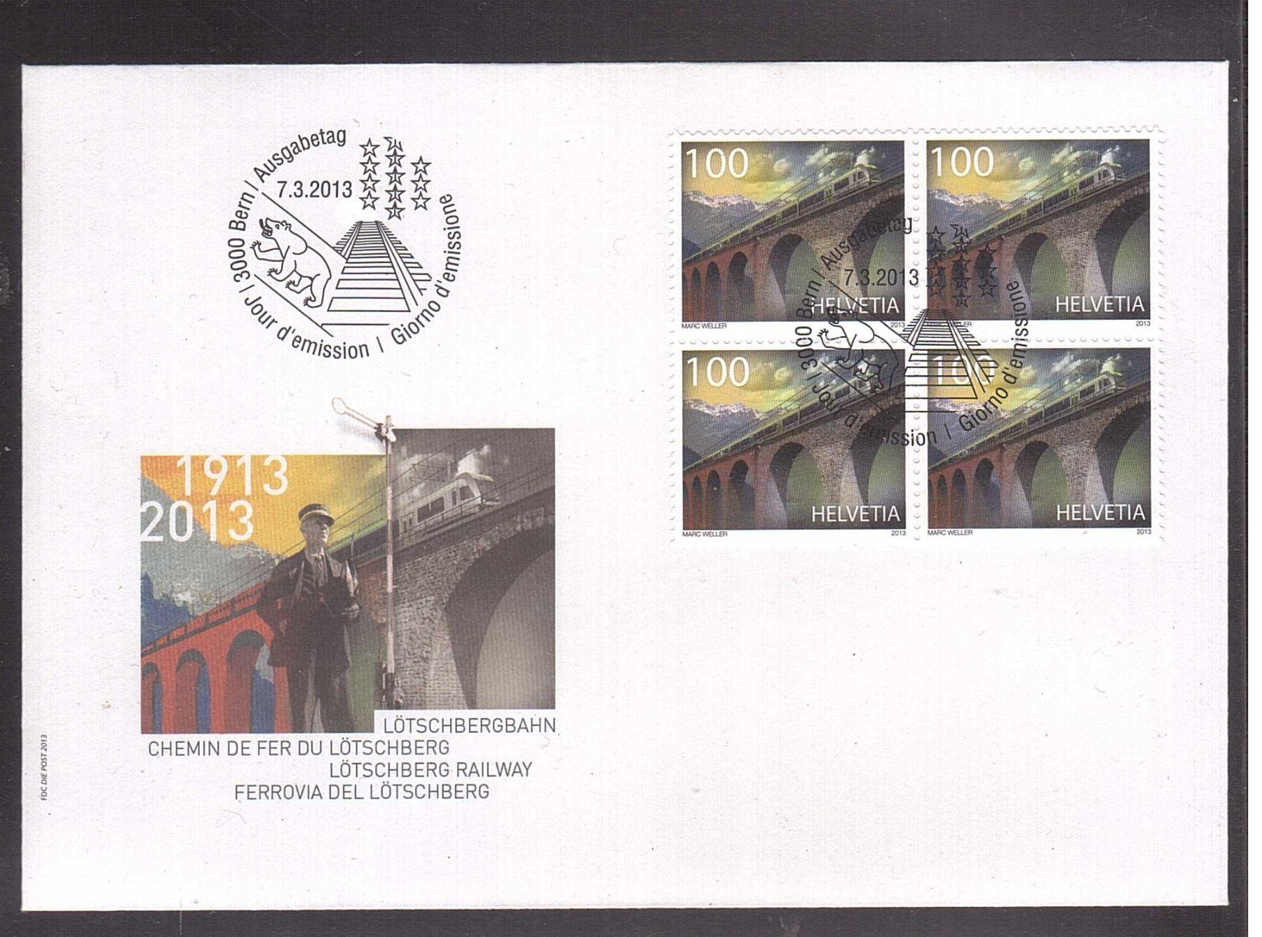 Alle Briefmarken: 2012  FDC 4er  Lötschbergbahn – Gebraucht aus Rheinau von loxis