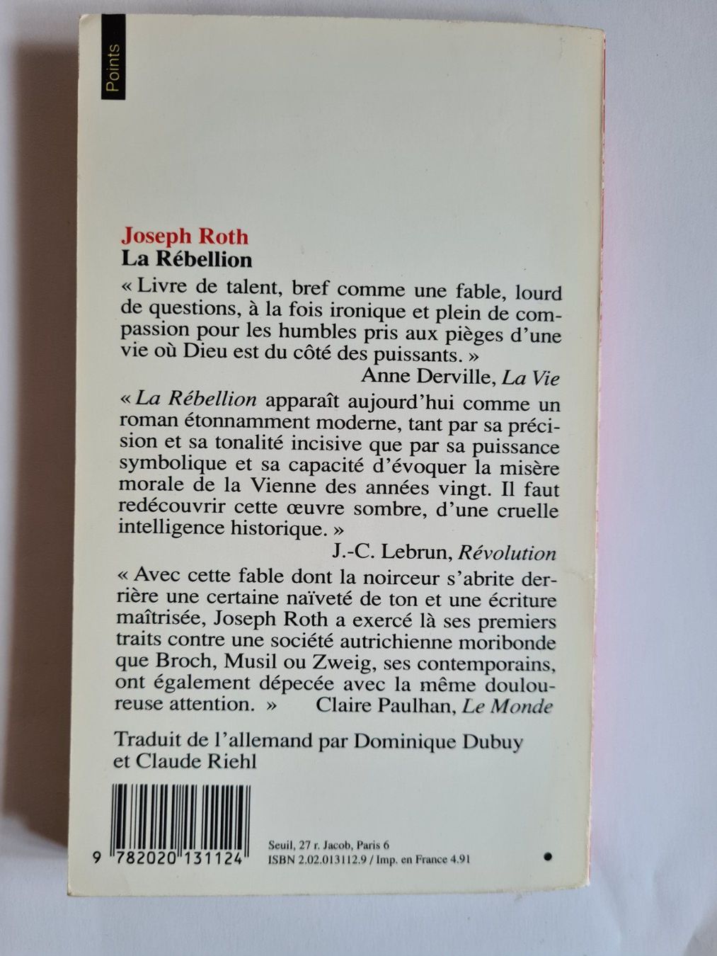 Libri: "La rébellion"  de Joseph Roth – Usato da Zürich venduto da pleco12 1