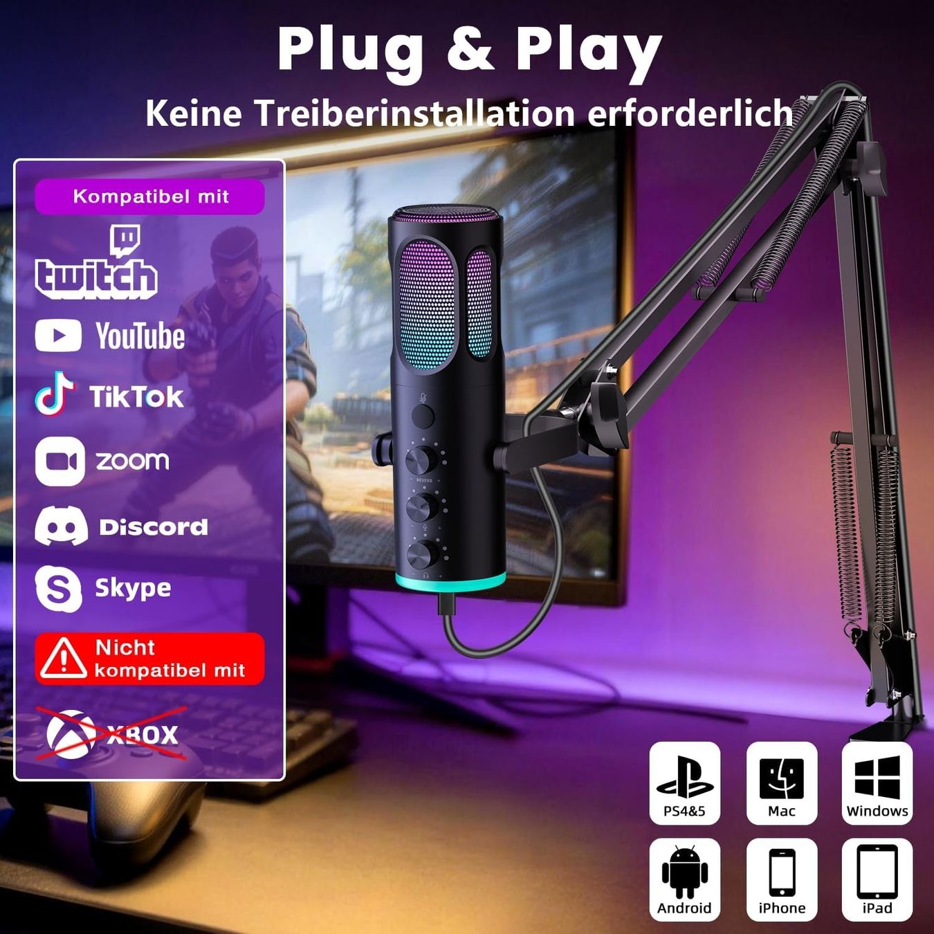 Mikrofone: Gaming Mikrofon USB Podcast PS4/5 Noise Cancel – Neu und originalverpackt aus Schaffhausen von her_zt65 5