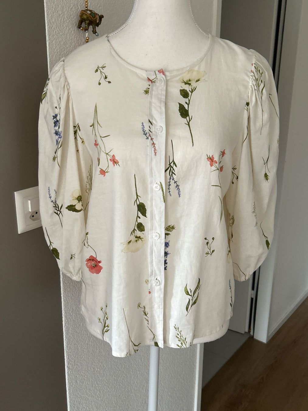 Blusen: 3/4 Arm Bluse hellbeige mit Muster mit Leinen Gr. M – Neu (gemäss Beschreibung) aus Brunnen von Nala2929 2