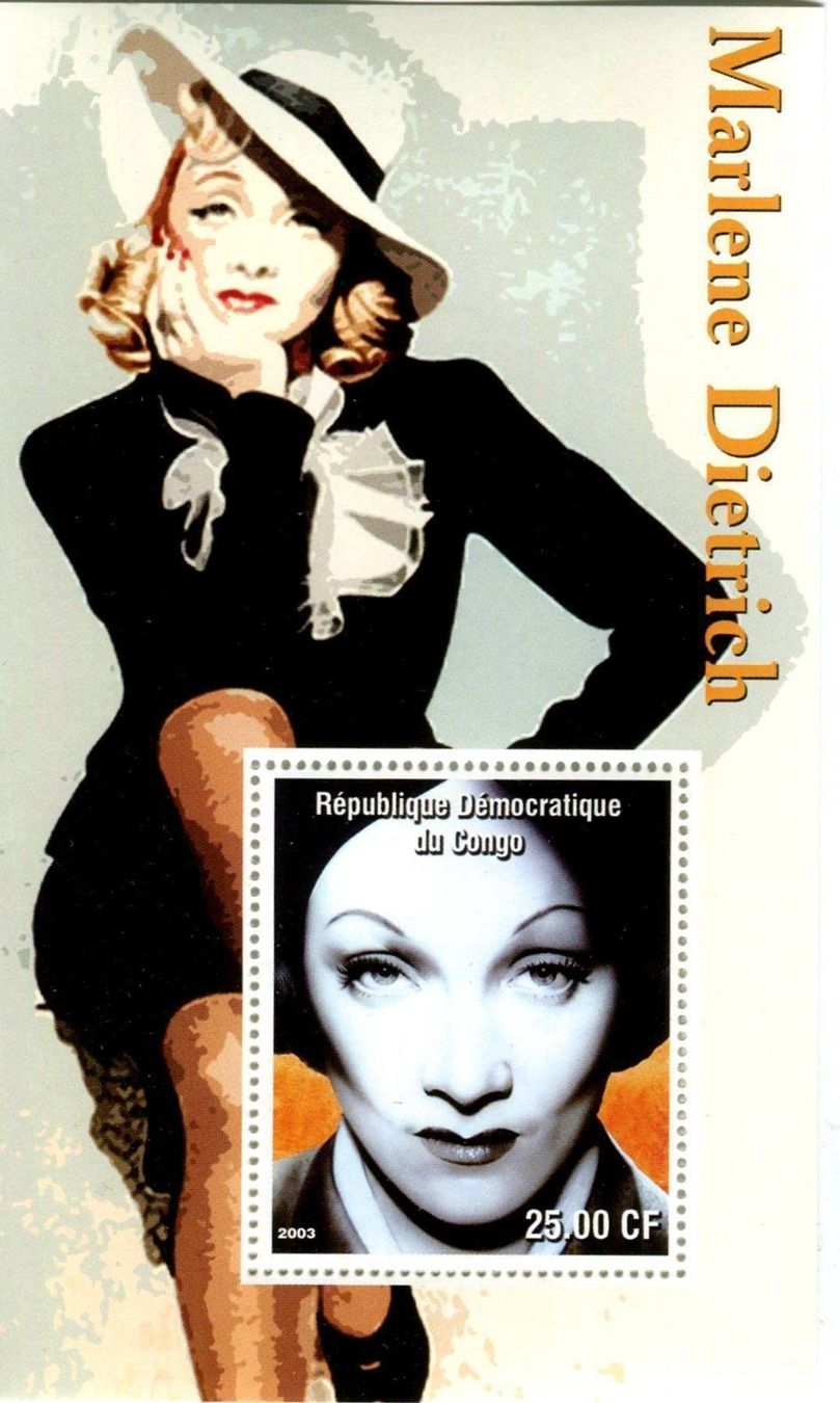 Alle Briefmarken: Block "Marlene Dietrich". Kongo. – Neu und originalverpackt aus Basel von Butsch5