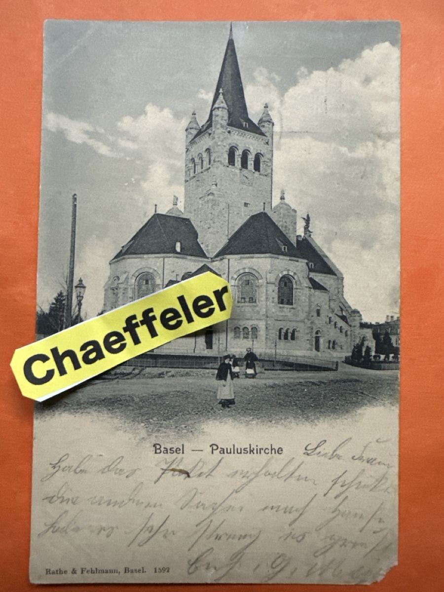 Ansichtskarten: Antike Ansichtskarte 1902 Basel Pauluskirche, gestempelt! – Defekt aus Zürich von Chaeffeler