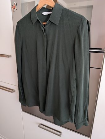 & Other Stories silk shirt in dark green, size 34