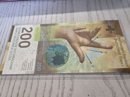 Schweizer Banknote 200 Franken neue Serie unzirkuliert 2019