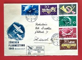 ZÜRCHER FLUGMEETING DÜBENDORF SATZBRIEF 291 PTT 294 UPU 1949