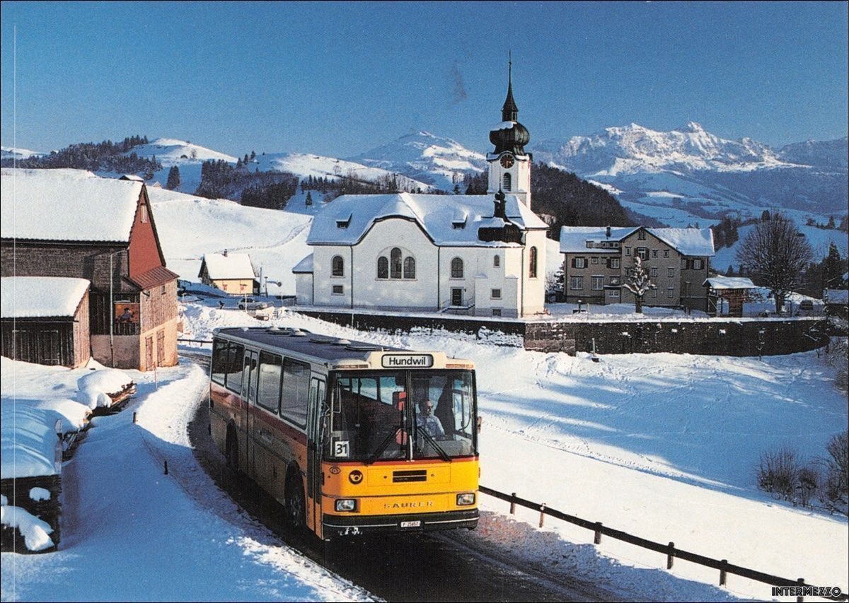 Ansichtskarten: Postauto Saurer Schlatt Appenzell Schnee – Gebraucht aus Basel von intermezzo12